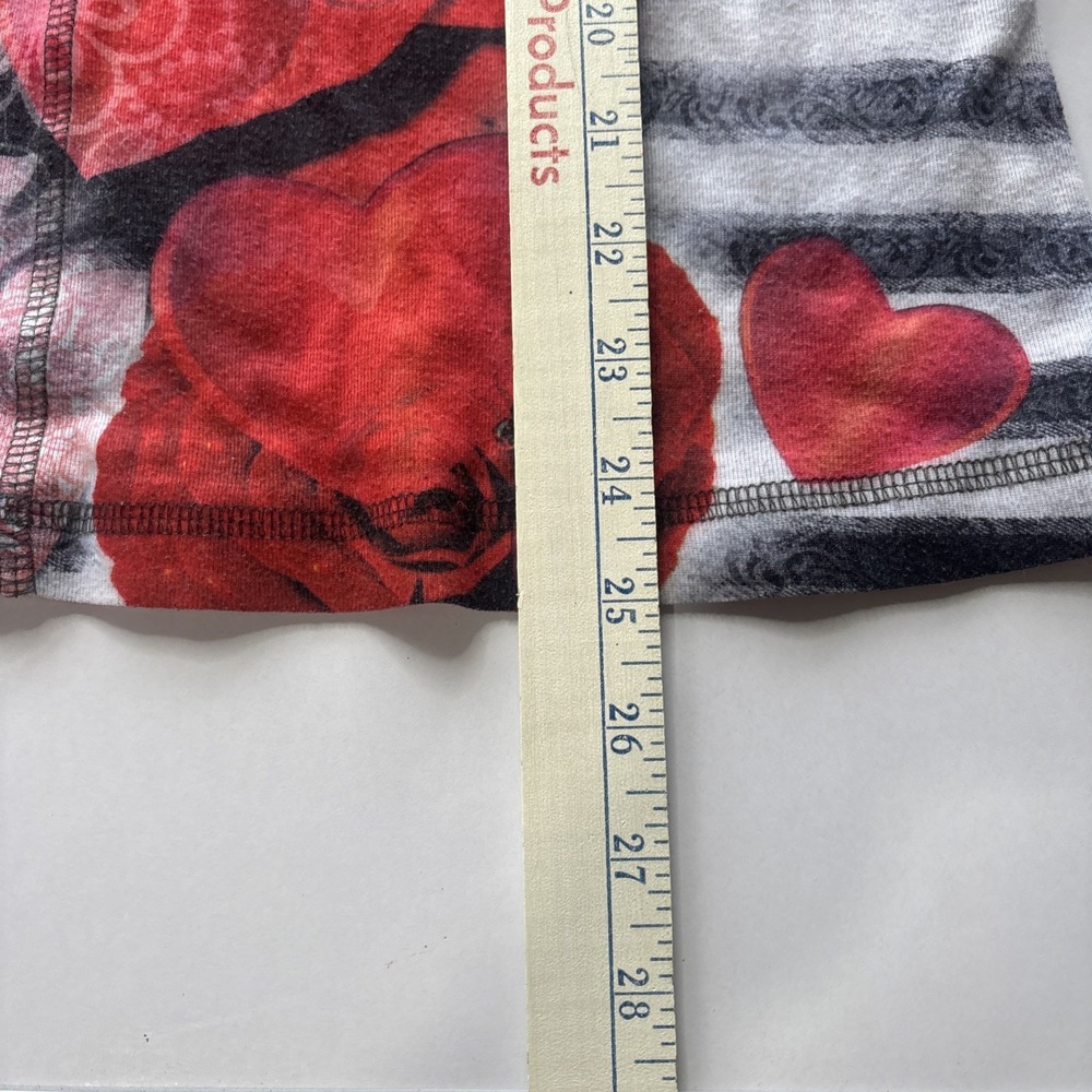 One World Black & White Striped Henley Top Hearts & Roses Print Women's Size XL - Picture 5 of 7